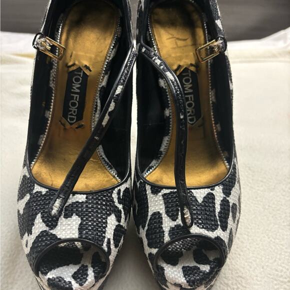 Vintage Tom Ford Platform Heels Cow Print Sz 39 made in Italy - Picture 3 of 16
